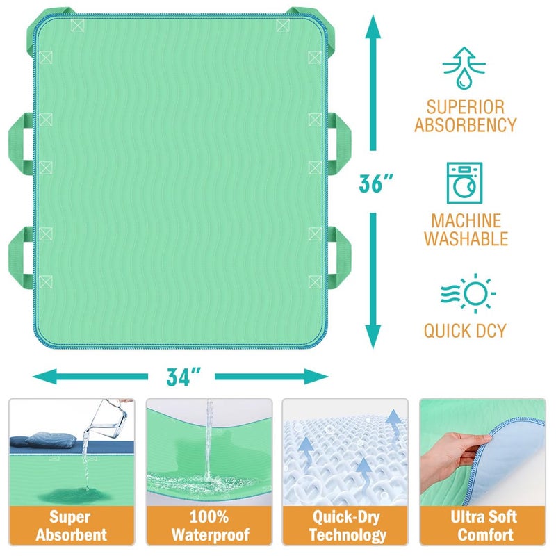 iCOVER 34""x36"" Positioning Bed Pad with Reinforced Handles, 2 Pack Waterproof & Reusable Transfer Sheet for Turning, Lifting and Repositioning, Patients/Elderly Moving Pad for Home & Hospital - Image 2